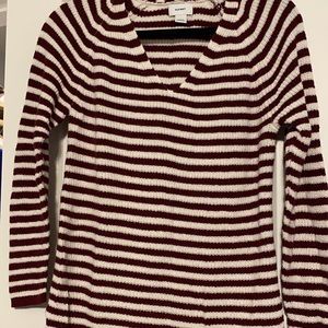 Maroon and white striped sweater